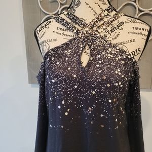 Long Sleeve Dress Crisscross Cold Shoulder PrintTop Black Dress Size Small